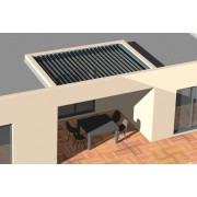 Pergola bioclimatique S3 entre murs lames perpendiculaire