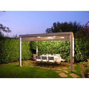 Pergola toile tendue entrelacée autoportée avec rideau micro-perforé