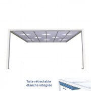 Pergola 5x4 toile tendue entrelacée + kit toile étanche rétractable blanche