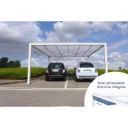 Carport toile tendue entrelacée + kit toile étanche rétractable 