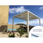 Pergola toile tendue entrelacée + kit toile étanche rétractable 4x4