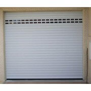 Porte de garage enroulable blanche avec 2 lames hublots