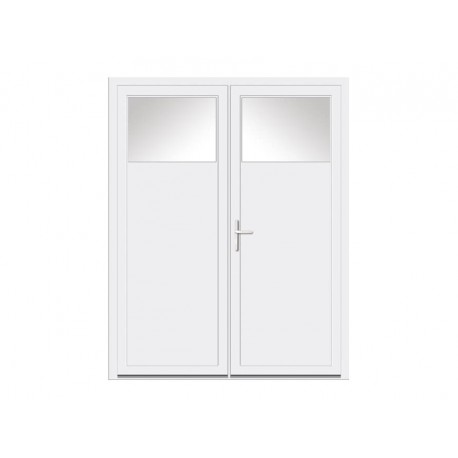 Porte de service PVC 2 vantaux vitrée oculus 1/4