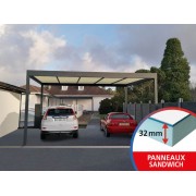 Carport toit plat autoportant pour 2 voitures