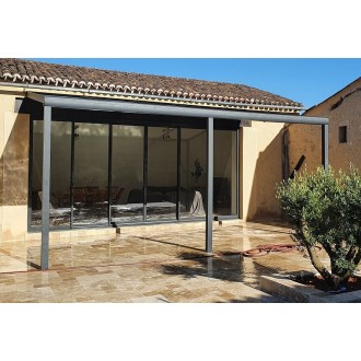 Pergola Aluminium Toit Panneaux Sandwich Isolant 32mm CL Adossée Sur Mesure
