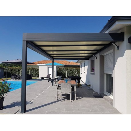 Pergola Aluminium Toit Plat H3 Panneaux Sandwich Isolant 32mm Adossée Sur Mesure