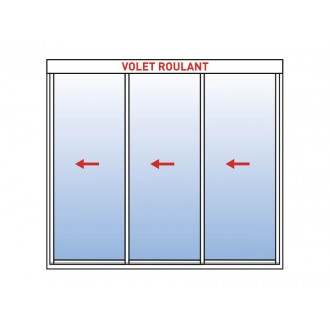 Baie coulissante 3 vantaux ouvrant principal à droite avec volet roulant intérieur intégré