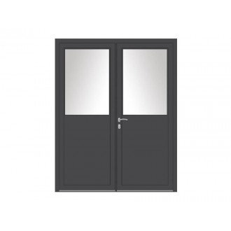 Porte de Service Aluminium 2 Vantaux PROFILS SYSTÈMES Ouvrants Visibles Vitrage Anti-Effraction 1/2 Moitié Haut Sur Mesure