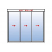 Baie Virée Coulissante Aluminium 3 Vantaux (Ouvrant Principal Gauche) avec Volet Roulant Intégré