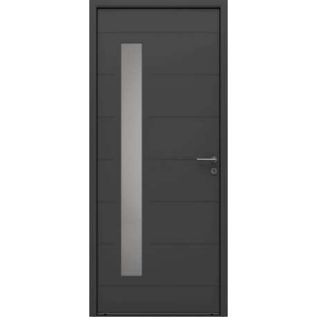 Porte d'Entrée Aluminium Luzia Vitrage Rectangle avec Rainures Horizontales Sur Mesure