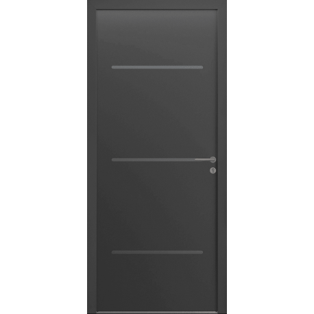 Porte d'Entrée Aluminium Janis Pleine & Rainures Horizontales Sur Mesure