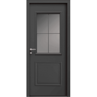 Porte d'Entrée Aluminium Aloé 42 Vitrage 4 Carreaux Plomb Sur Mesure