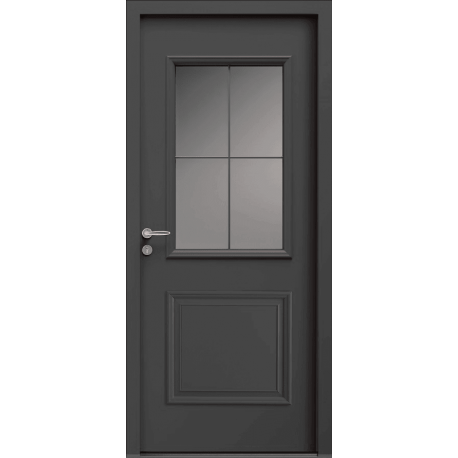 Porte d'Entrée Aluminium Aloé 42 Vitrage 4 Carreaux Plomb Sur Mesure