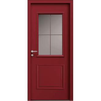 Porte d'Entrée Aluminium Aloé 42 Vitrage 4 Carreaux Plomb Sur Mesure