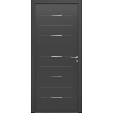 Porte d'Entrée Aluminium Mako Pleine & Traverses Horizontales Alu Brossé Sur Mesure