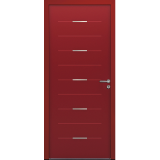 Porte d'Entrée Aluminium Mako Pleine & Traverses Horizontales Alu Brossé Sur Mesure