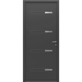 Porte d'Entrée Aluminium Elbot Pleine & Décors Alu Brossé Sur Mesure