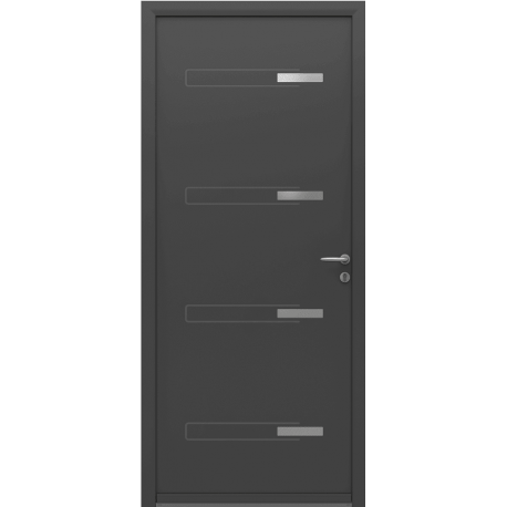 Porte d'Entrée Aluminium Elbot Pleine & Décors Alu Brossé Sur Mesure