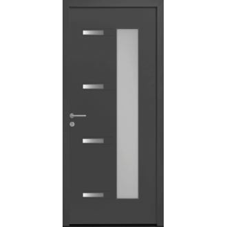 Porte d'Entrée Aluminium Dormelle Vitrage Rectangle & Décors Alu Brossé Sur Mesure