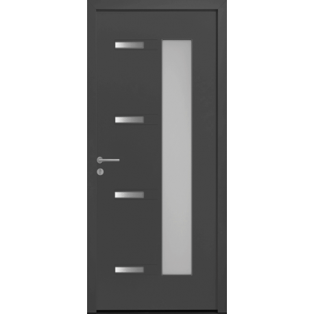 Porte d'Entrée Aluminium Dormelle Vitrage Rectangle & Décors Alu Brossé Sur Mesure