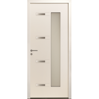 Porte d'Entrée Aluminium Dormelle Vitrage Rectangle & Décors Alu Brossé Sur Mesure