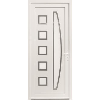 Porte d'Entrée PVC Solano Vitrages Dépoli Sablé Demi-Lune & 5 Carrés Blanc, Gris ou Chêne Sur Mesure