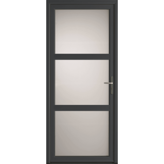 Porte d'Entrée Aluminium vitrée intégralement sablé dépoli & 2 traverses