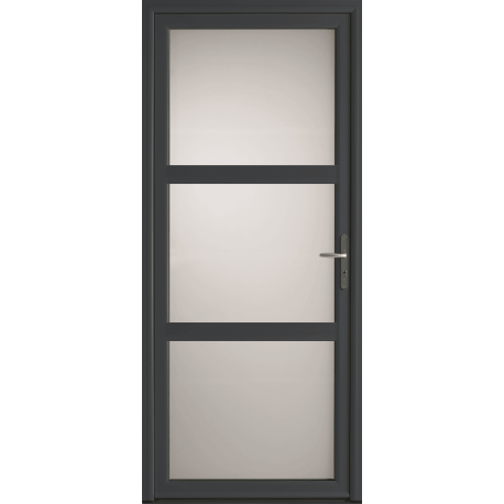 Porte d'Entrée Aluminium vitrée intégralement sablé dépoli & 2 traverses