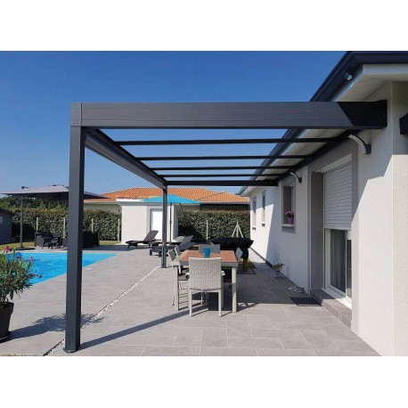 Structure Seule Pergola Toit Plat Aluminium Adossée (pour toiture polycarbonate, panneau sandwich, solaire photovoltaique, verre