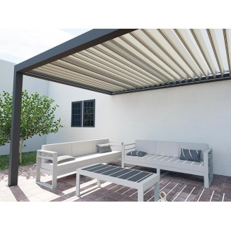 Pergola bioclimatique S3 entre 3 murs lames perpendiculaires
