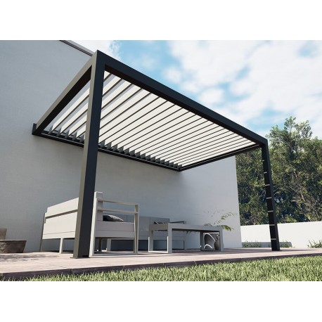 Pergola Bioclimatique Aluminium S3 Adossée Lames Orientables Perpendiculaires Électrique (Motorisation Vérin) Sur Mesure