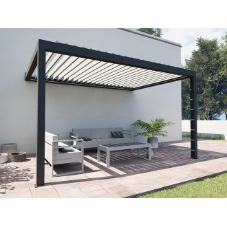 Pergola bioclimatique S3 4.5x3m lames perpendiculaires adossée