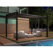 Pergola Toile Rétractable Gris Anthracite 7016 S-Luxe Soltis w96 Ferrari® Etanche Auto-portée Eclairage Led