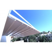 Pergola Suspendue (Bras de Supprts) Blanc Toile Rétractable S-Luxe Sauleda® Technical Etanche Electrique
