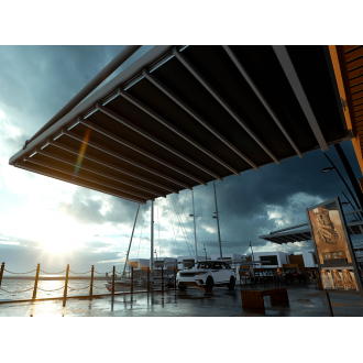 Pergola Suspendue (Bras de Supports) Toile Rétractable S-Luxe Soltis w96 Ferrari® Etanche Electrique