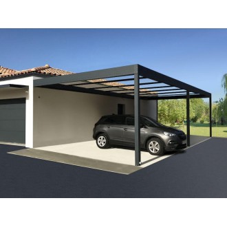 Structure Seule Carport Toit Plat Aluminium Adossée (pour toiture polycarbonate, panneau sandwich, solaire photovoltaique, verre