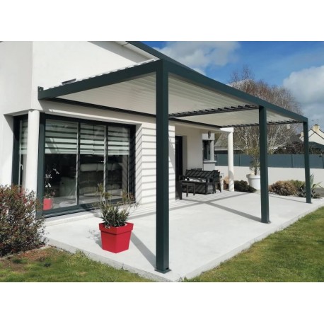 Pergola bioclimatique S3 4x3.5m lames parallèles adossée