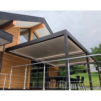 Pergola Bioclimatique Aluminium H2 Adossée Lames Orientables Parallèles Électrique (Moteur Vérin Télécommande) Sur Mesure
