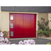 Porte de Garage Coulissante Avec Hublots SOMMER Rouge 3004 Finition Lisse