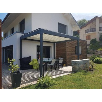 Pergola bioclimatique électrique L1 gris anthracite 7016 4x4m auto-portée