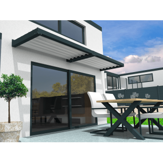  Brise Soleil Horizontal Lames Orientables Bioclimatique Gris Anthracite 7016 Lames Fixes Blanc 9010