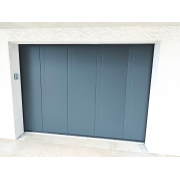 Porte de Garage Coulissante Électrique Somfy Gris Antracite 7016 Finition Lisse Rainure Haute