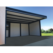 Carport Aluminium Toit Plat Panneaux Sandwich 16mm Autoporté Poteau Déporté avec Claustras Pleins Panneaux Sandwich