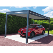 Carport 4 Poteaux 5.8m Aluminium OBX Toit Plat Bac Acier Gris Anthracite