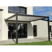 Pergola bioclimatique S3 4x4m lames perpendiculaires adossée