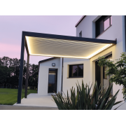 Pergola bioclimatique S3 4x4m lames perpendiculaires avec lumière led variable 4 côtés