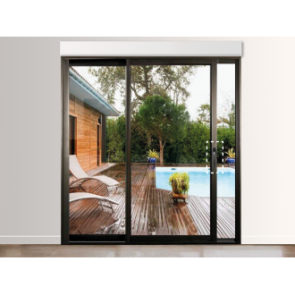 Baie Vitrée Coulissante Galandage Aluminium 2 Vantaux PROFILS SYSTÈMES Refoulement Même Côté (gauche) Birail avec Volet Roulant