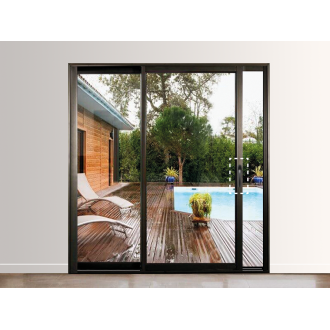 Baie Vitrée à Galandage 2 Vantaux Coulissante Aluminium PROFILS SYSTÈMES Refoulement Même Coté (gauche) Birail Sur Mesure