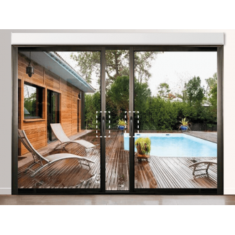 Baie Vitrée Galandage 2 Vantaux Aluminium PROFILS SYSTÈMES Monorail avec Volet Roulant Motorisé ou Manuel