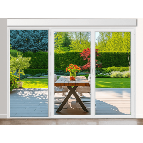 Porte-Fenêtre PVC 3 Vantaux (1 Fixe à Gauche) avec Volet Roulant Intégré